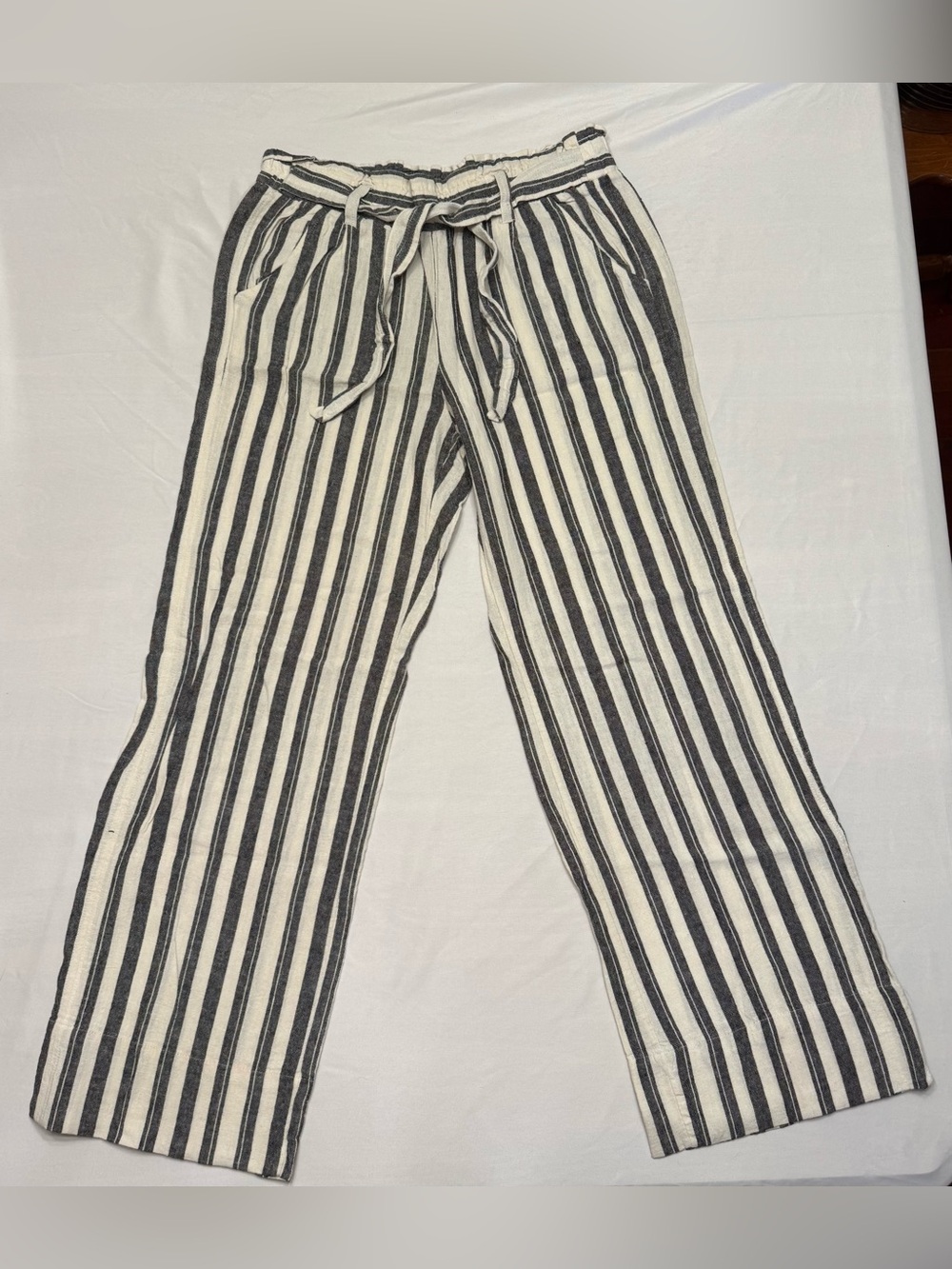 Jolt Black & Cream Vertical Stripe Wide-Leg Linen Pants
